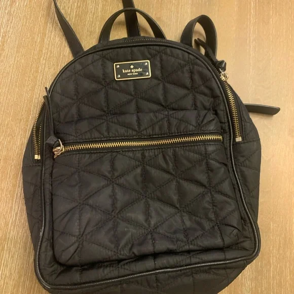Kate Spade Black Quilted Backpack with Gold Details - Picture 2 of 16